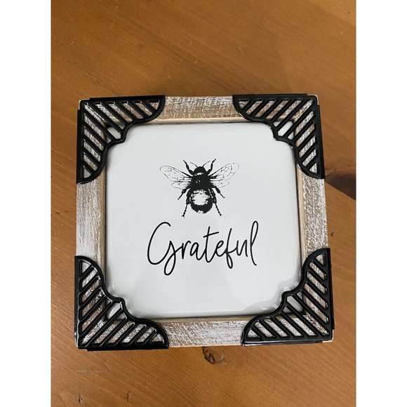 GRATEFUL Farmhouse 5.5” Metal Enamel Wood Sign Decor - Picture 1 of 6